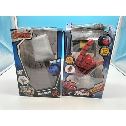 27 - Boxed 3D Lighting Innovations Marvel 'Spidey Hand' and 'Thor Hammer'.