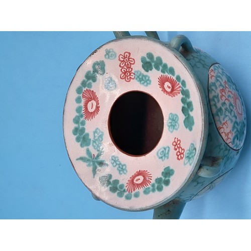 57 - Chinese Yixing Pottery Hand Painted 13cm Vase (13cm diameter) plus Teapot.