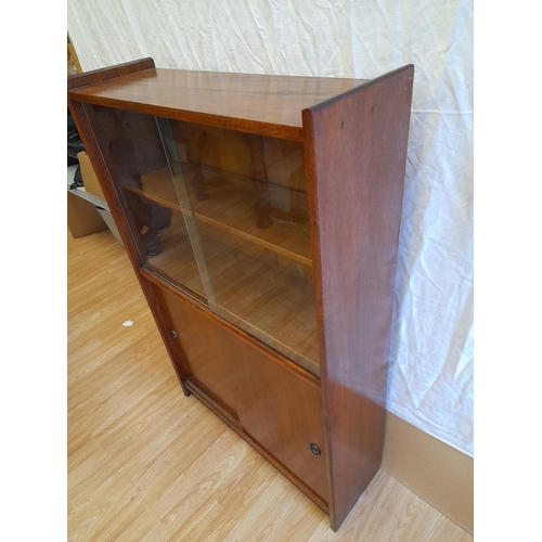 32 - (214) - Wooden Display/Bookcase with Glass Sliding Doors and Slide Fronted Cupboard. 120cm High, 76c... 