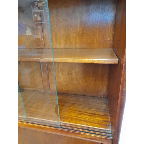 32 - (214) - Wooden Display/Bookcase with Glass Sliding Doors and Slide Fronted Cupboard. 120cm High, 76c... 