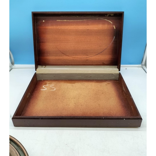 56 - (412) - Mahogany Cutlery Box 45x30x8cm Plus Vintage Copper Warming Pan. Collection Only