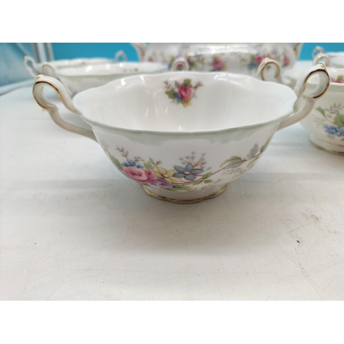 93 - (669) - Royal Albert 'Colleen' Pattern Lidded Tureen plus Twin Handled Soup Bowls/Coupes (6). All Se... 