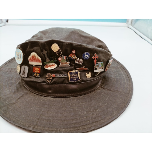 90 - (634) - Wax Hat with Collection of Approx 50 Pin Badges.