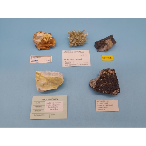 87 - (620) - Collection Of Five Minerals To Include Bitumen, Green Gypsum, Pyrarieraite, Marble With Fors... 