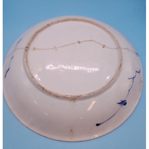 5 - (36) - Chinese 18th Century Export Ware Blue and White Porcelain Charger with Hand Painted Floral De... 