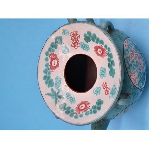 11 - (57) - Chinese Yixing Pottery Hand Painted 13cm Vase (13cm diameter) plus Teapot.