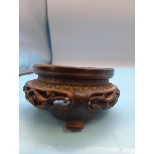 27 - (193) - 18th/19th Century Chinese Celadon Bowl on Wooden Pedestal. 7cm High.