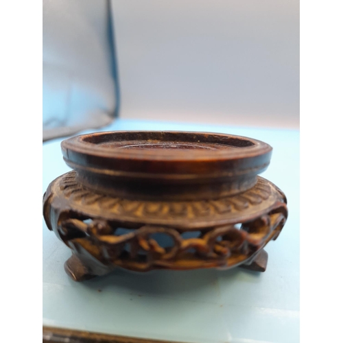 27 - (193) - 18th/19th Century Chinese Celadon Bowl on Wooden Pedestal. 7cm High.