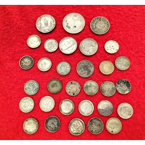 103 - Collection of Silver .500 British Three Pence Coins Plus Mixed Silver World Coins. Total Weight 64g