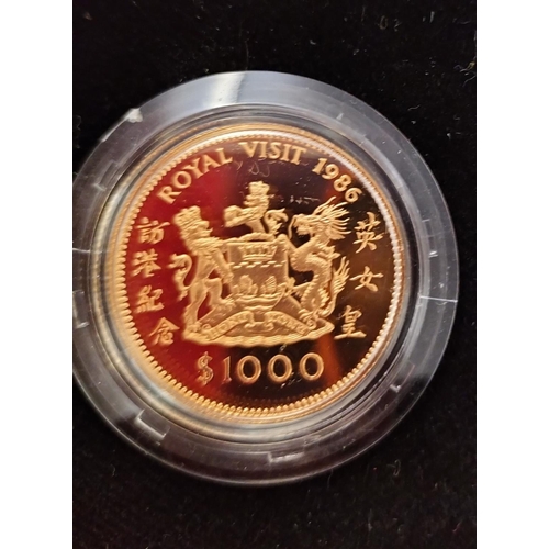 104 - 22ct Gold Hong Kong One-Thousand Dollar Coin Commemorating The 1986 Royal Visit. Limited Issue of 12... 