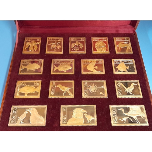 11 - Case Set Of RSA 1974/5 Definitive Stamp Replicas In Sterling Silver And Gold Plate Weighting 538 Gra... 