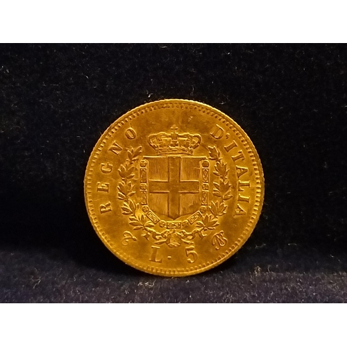 135 - 1863 Gold .900 Italian Five Lire Coin 1.59g