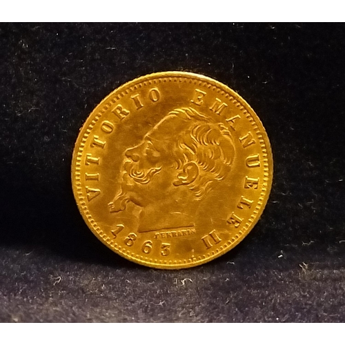 135 - 1863 Gold .900 Italian Five Lire Coin 1.59g