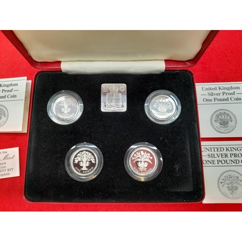 15 - 1984 - 1987 Royal Mint Silver Proof One Pound Coin Set to Incl. Four Coins, Three COA & Presentation... 