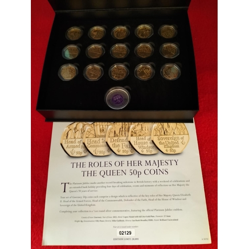 156 - Full Boxed Collection of 24kt Gold Plate Platinum Jubilee Fifty Pence Coins With Silver Half Ounce J... 