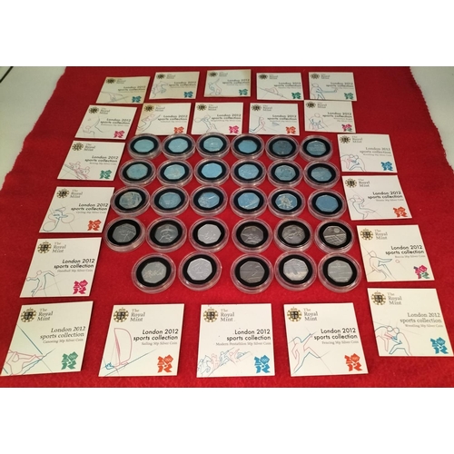 157 - Complete Set of 2012 Silver Proof London Olympic Games Fifty Pence Coins (29) with 21 COA to Incl. R... 