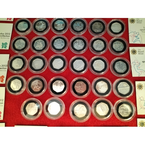 157 - Complete Set of 2012 Silver Proof London Olympic Games Fifty Pence Coins (29) with 21 COA to Incl. R... 