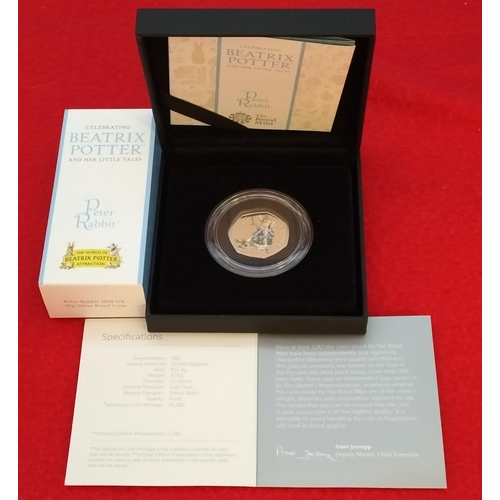 162 - 2018 Silver Proof Beatrix Potter Peter Rabbit Fifty Pence Coin in Case