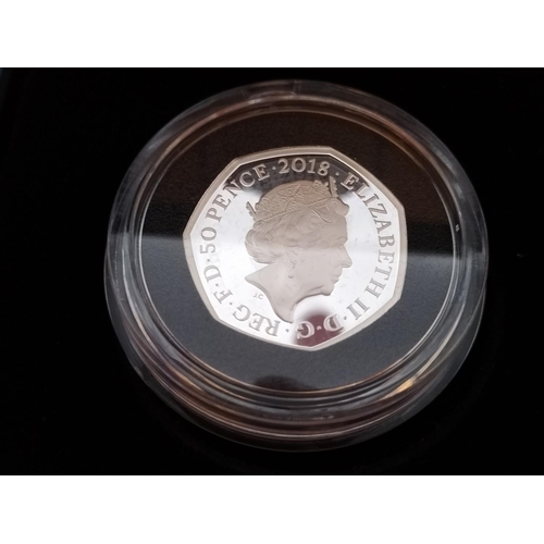 162 - 2018 Silver Proof Beatrix Potter Peter Rabbit Fifty Pence Coin in Case