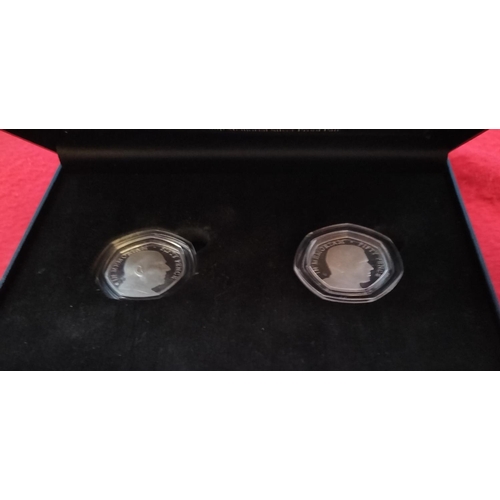 164 - 2021 Cased Pair of Silver Proof Duke of Edinburgh Memorial Fifty Pence Coins. Number 167 of 845