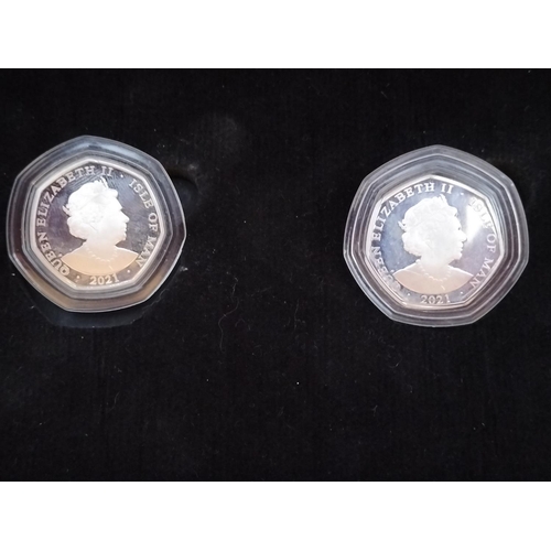 164 - 2021 Cased Pair of Silver Proof Duke of Edinburgh Memorial Fifty Pence Coins. Number 167 of 845