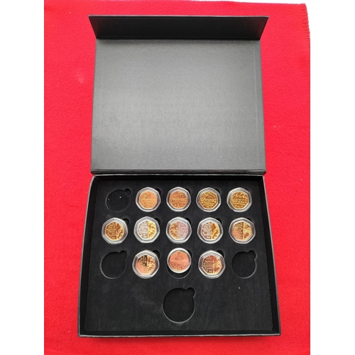 165 - 1952-2022 Cased Part Set of 24kt Gold Plated Platinum Jubilee Fifty Pence Coins in Presentation Case