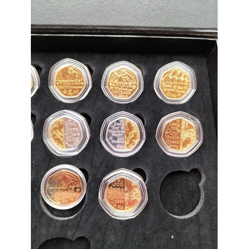 165 - 1952-2022 Cased Part Set of 24kt Gold Plated Platinum Jubilee Fifty Pence Coins in Presentation Case