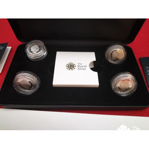 166 - 2013/2014 Cased Set of Four Silver Proof Icons Of A Nation Floral Series One Pound Coins With COA & ... 