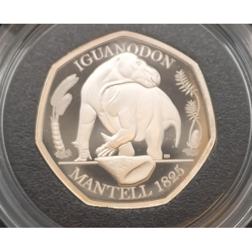 167 - 2020 Silver Proof Dinosauria Collection 'Iguanodon' Fifty Pence Coin in Case. Number 346 of 3010