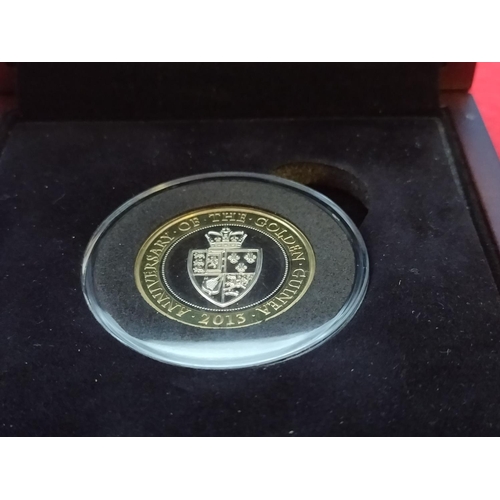 169 - 2013 Silver Proof Anniversary of The Golden Guinea Two Pound Coin in Case (No COA)