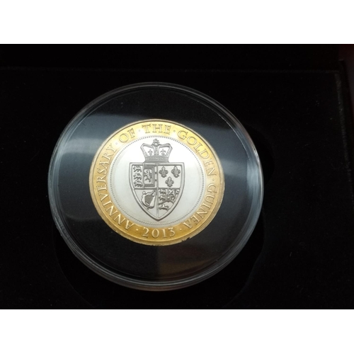 169 - 2013 Silver Proof Anniversary of The Golden Guinea Two Pound Coin in Case (No COA)