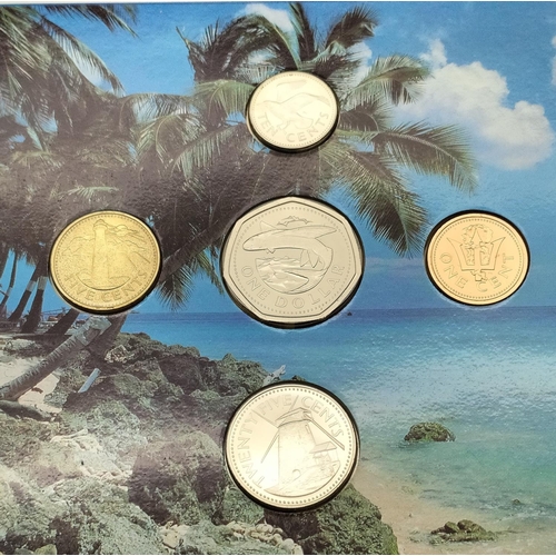 19 - Set of Five Brilliant Uncirculated Coins to Incl. Seychelles, Barbados, Eastern Caribbean, Cook Isla... 