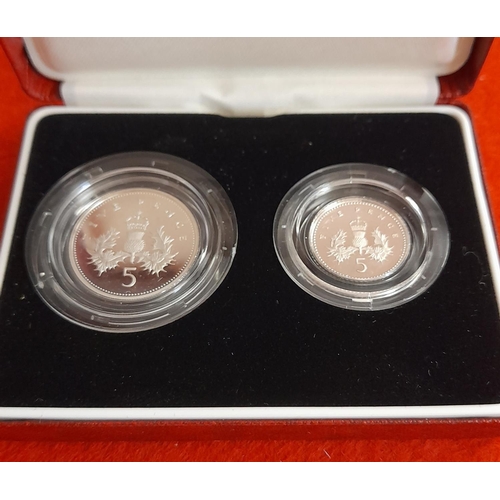 30 - 1990 Silver Proof Five Pence Two-Coin Set to Incl. Large & Small Sized Five Pence Coins in Presentat... 