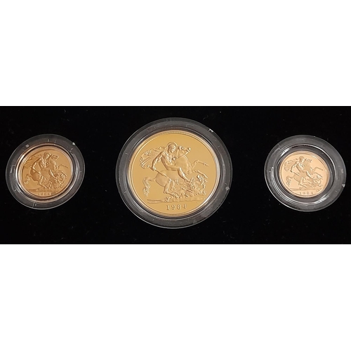 39 - 1984 United Kingdom 22ct Gold Proof Coin Collection to Incl. Sovereign, Half Sovereign & Five Pound ... 