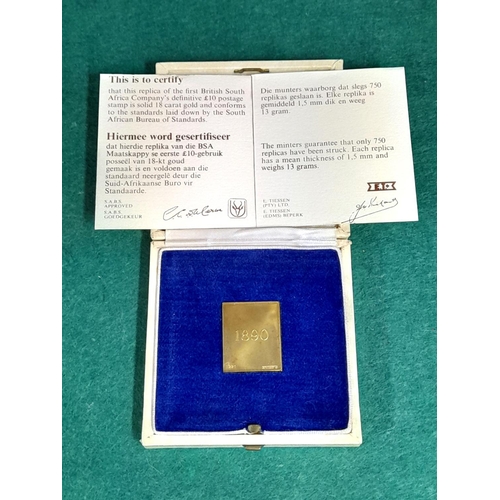 4 - Case Number 221 First British South African £10 Postage Stamp In 18 Carat Gold Weighing 13 Grams. Mi... 