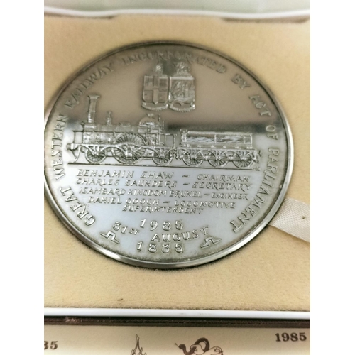 54 - 1985 Silver Great Western Railway 150th Anniversary Cased Medal. Limited to 500 Issues 152.7g