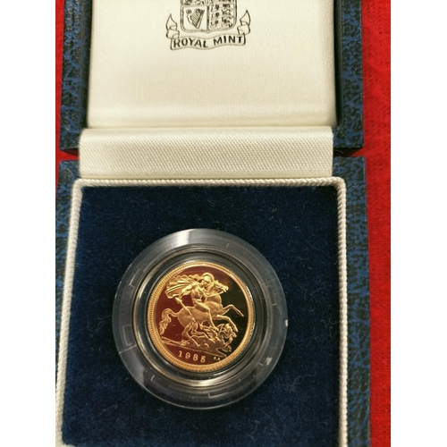 55 - 1985 Cased 22ct Gold Proof Half Sovereign