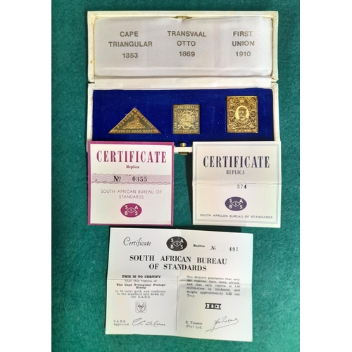 7 - Cased Set of Three 18 Carat Gold Stamps COA 491 The Cape Triangular Postage Stamp Mintage Only 500 P... 