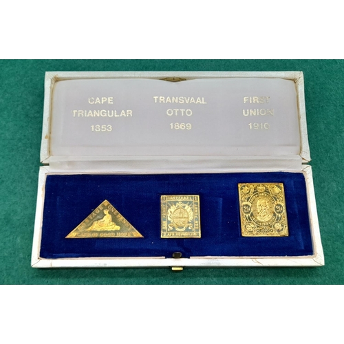 7 - Cased Set of Three 18 Carat Gold Stamps COA 491 The Cape Triangular Postage Stamp Mintage Only 500 P... 