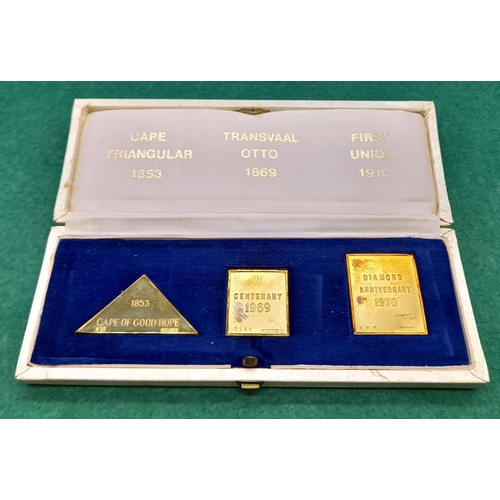 7 - Cased Set of Three 18 Carat Gold Stamps COA 491 The Cape Triangular Postage Stamp Mintage Only 500 P... 