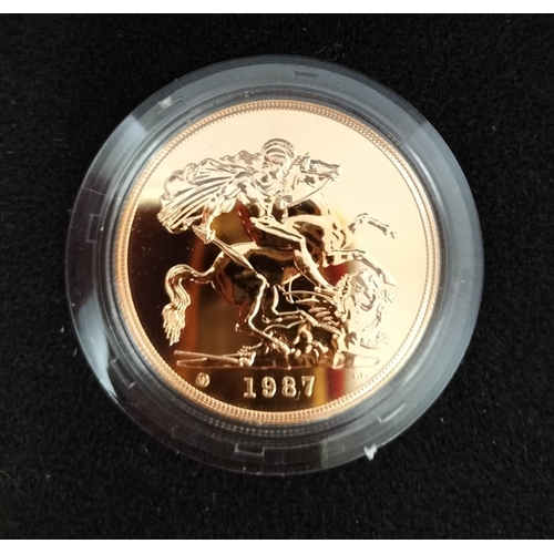 70 - 1987 Gold Proof Five Pound Coin. Number 9,765 of 10,000 Limited Issues in Presentation Case 39.9g