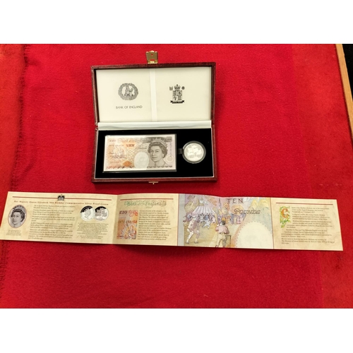 76 - Boxed Set to Incl. 1996 Silver Five Pound Coin & Ten Pound Note Cypher HM70 001078