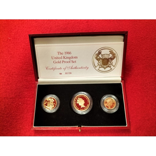 79 - 1986 Gold Proof Three Coin Collection to Incl. Two Pound, Sovereign & Half Sovereign in Presentation... 