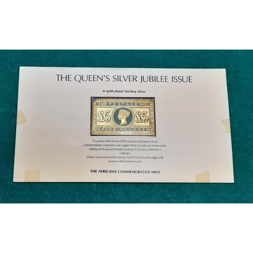 8 - 4 x The Queens Silver Jubilee Issue Stamp In Sterling Silver With Gold Plate Number 1,2,3,4 . One Pe... 