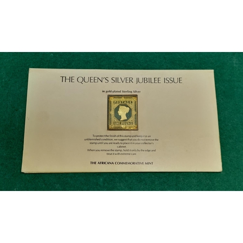 8 - 4 x The Queens Silver Jubilee Issue Stamp In Sterling Silver With Gold Plate Number 1,2,3,4 . One Pe... 