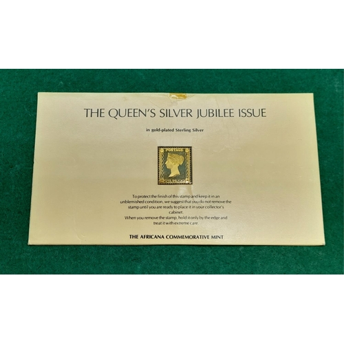 8 - 4 x The Queens Silver Jubilee Issue Stamp In Sterling Silver With Gold Plate Number 1,2,3,4 . One Pe... 