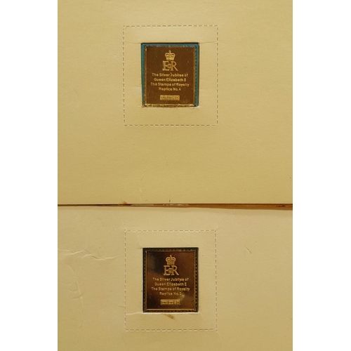 8 - 4 x The Queens Silver Jubilee Issue Stamp In Sterling Silver With Gold Plate Number 1,2,3,4 . One Pe... 