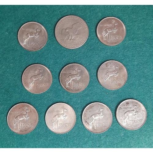 9 - 1966/1967 Nine Silver 800 South African 1 Rand Coins Plus One 1972 40% Silver Dollar Weighing 157 Gr... 