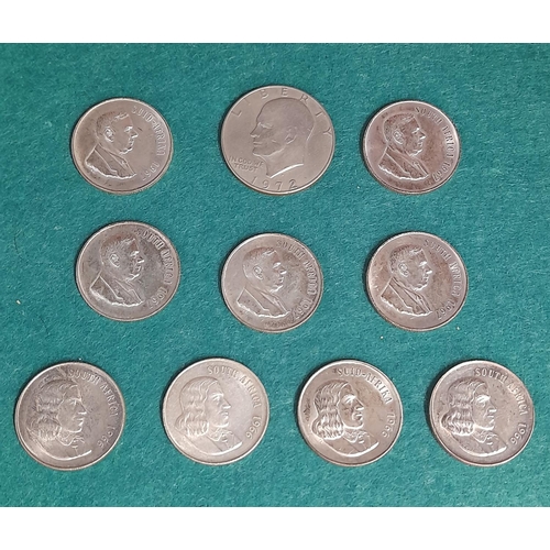 9 - 1966/1967 Nine Silver 800 South African 1 Rand Coins Plus One 1972 40% Silver Dollar Weighing 157 Gr... 