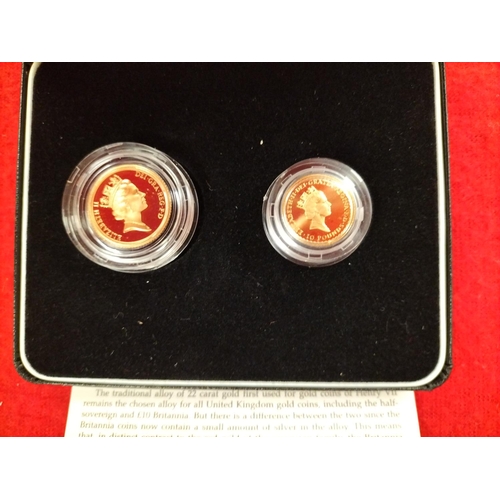 91 - 1996 United Kingdom 22ct Gold Proof Two Coin Set to Incl. Half Sovereign Plus Britannia Ten Pound Co... 